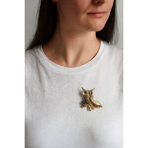 Vintage 1960s-1980s Gold-Tone Owl Brooch